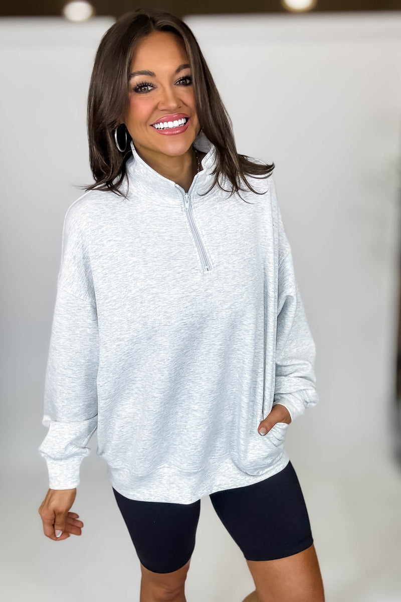 Scuba Half Light Heather Grey Zip Pullover Top