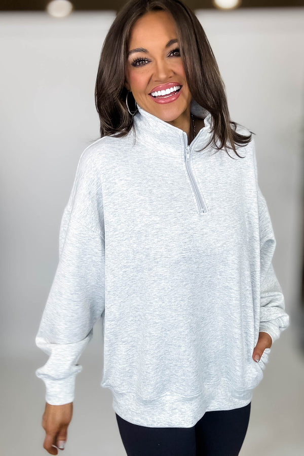 Scuba Half Light Heather Grey Zip Pullover Top