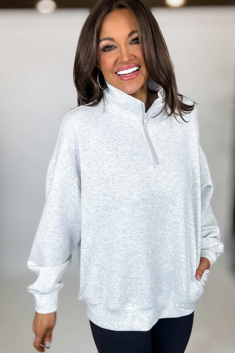 Scuba Half Light Heather Grey Zip Pullover Top