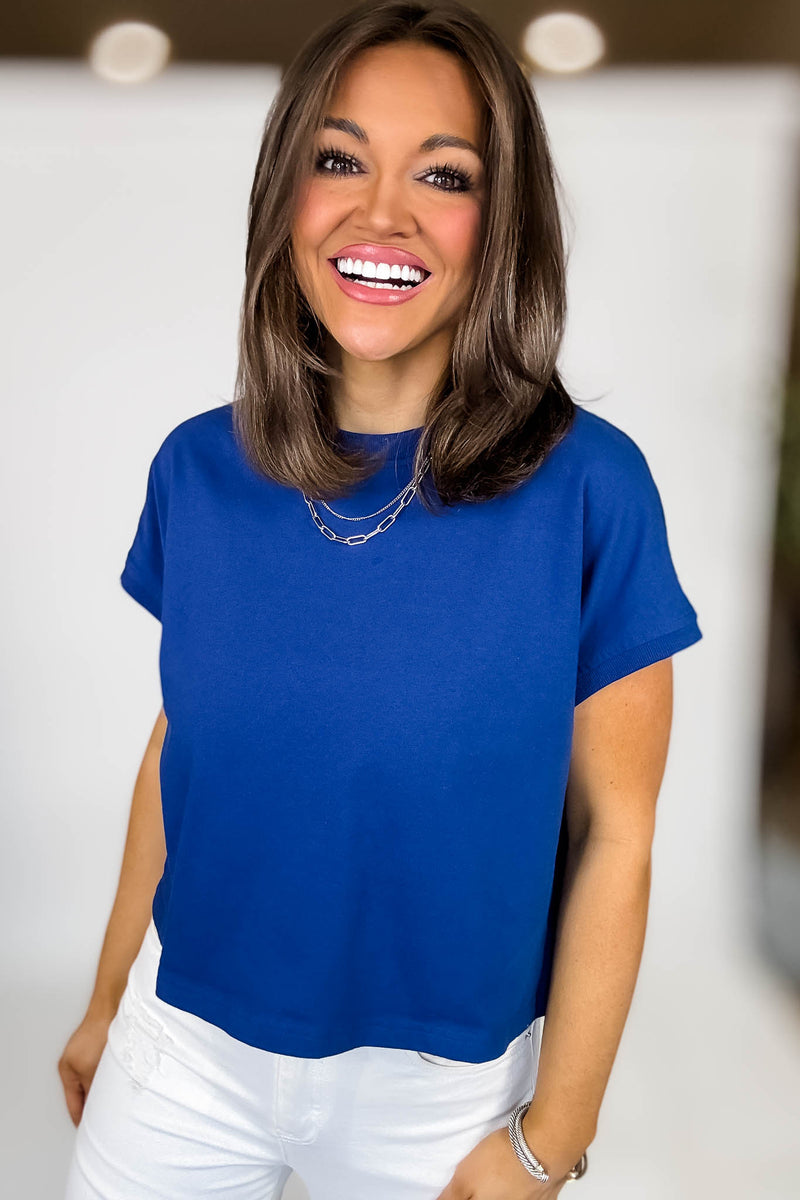 Premium Cotton Light Navy Relaxed Crop Tee