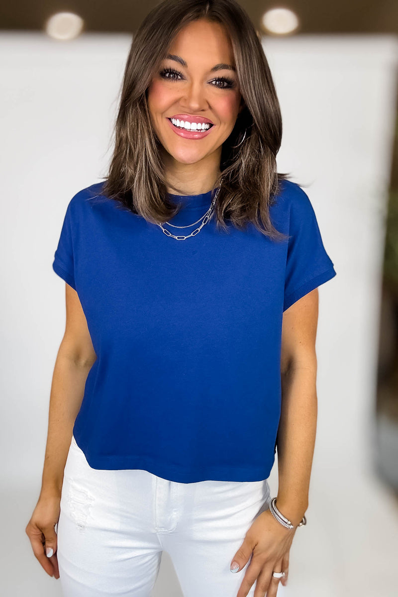 Premium Cotton Light Navy Relaxed Crop Tee