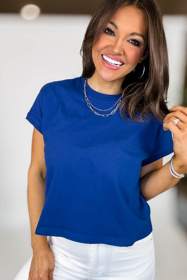 Premium Cotton Light Navy Relaxed Crop Tee