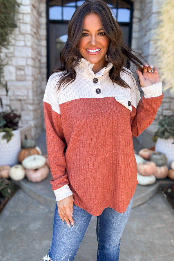 Pumpkin Spice Ribbed Sweater Top