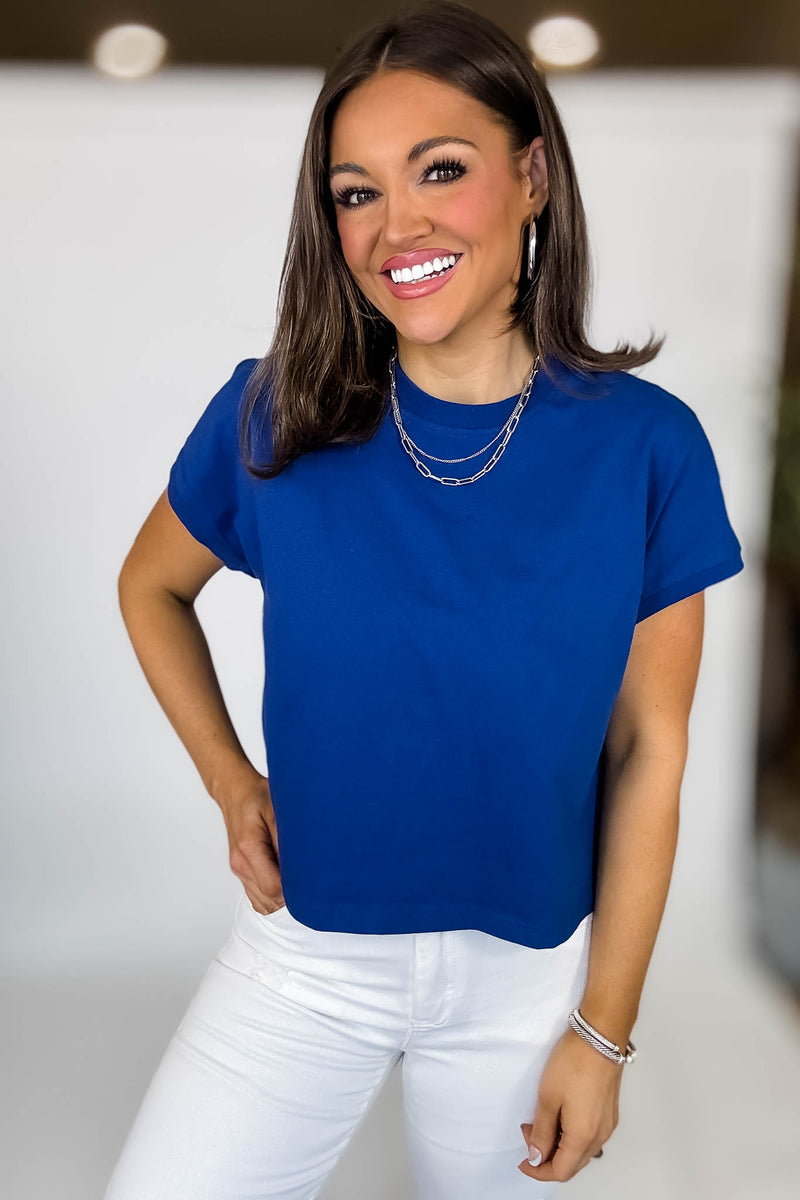 Premium Cotton Light Navy Relaxed Crop Tee