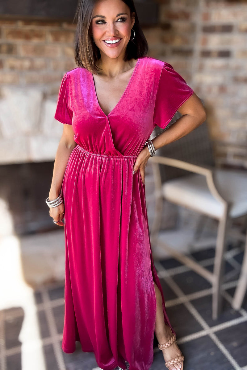 Eesome Velvet Surplice Maxi Dress