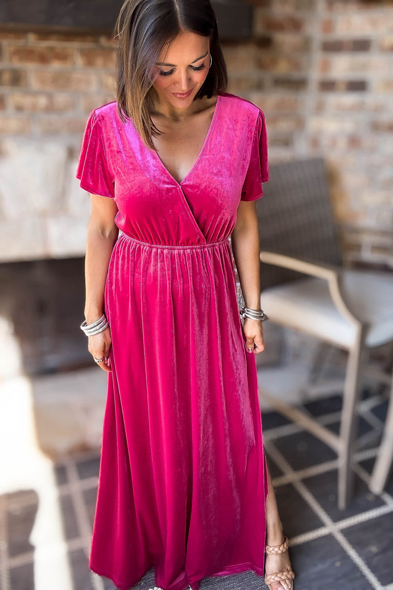 Eesome Velvet Surplice Maxi Dress