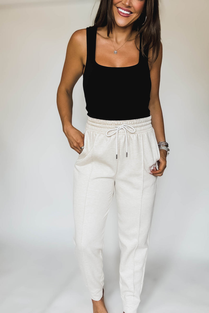 Super Soft Scuba Heather Beige Sweatpants With Pockets