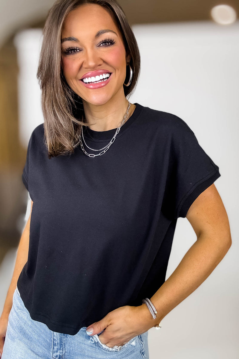 Premium Cotton Black Relaxed Crop Tee