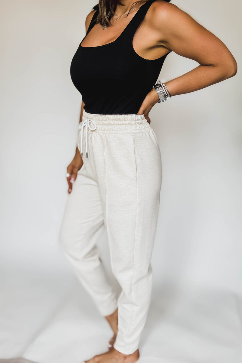 Super Soft Scuba Heather Beige Sweatpants With Pockets