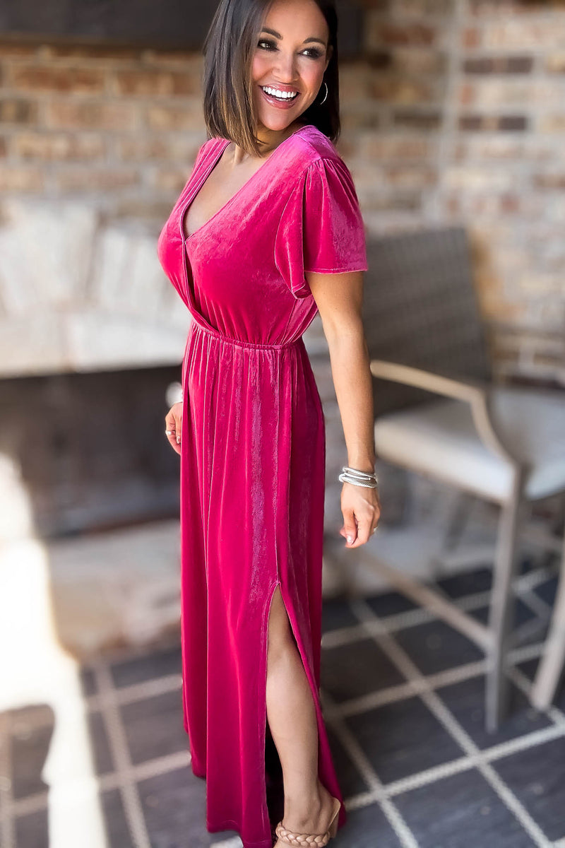 Eesome Velvet Surplice Maxi Dress