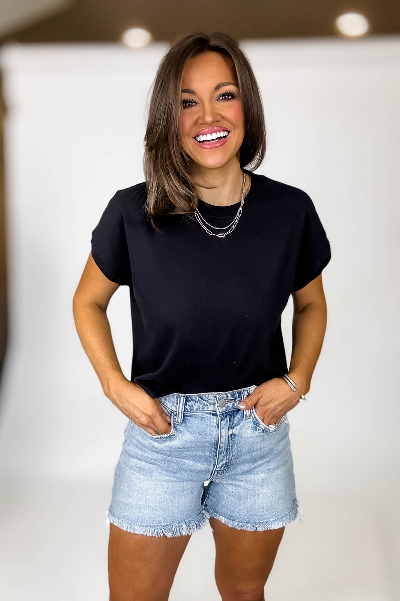 Premium Cotton Black Relaxed Crop Tee