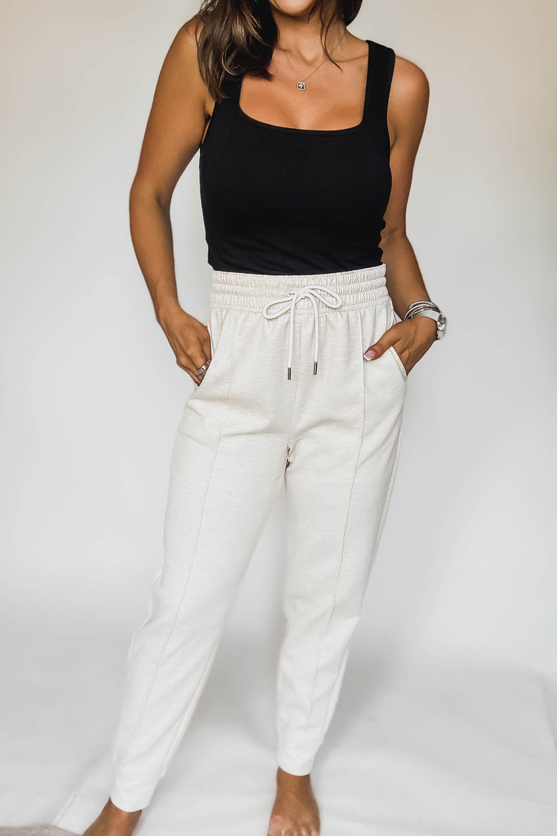 Super Soft Scuba Heather Beige Sweatpants With Pockets