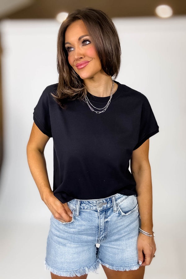 Premium Cotton Black Relaxed Crop Tee