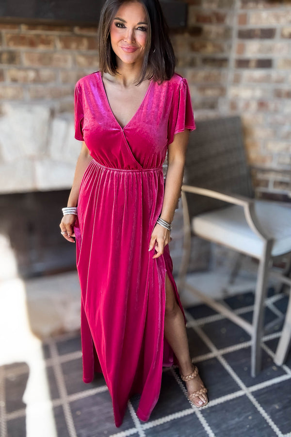 Eesome Velvet Surplice Maxi Dress