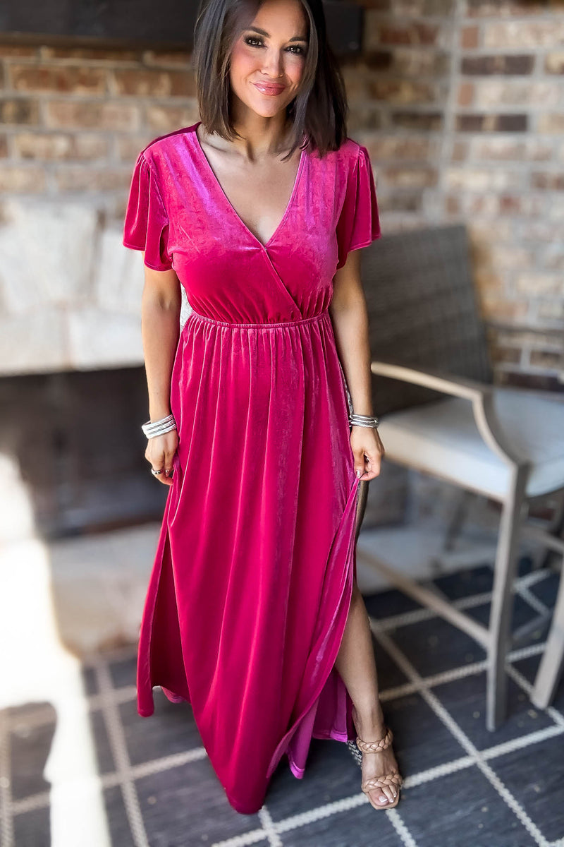 Eesome Velvet Surplice Maxi Dress