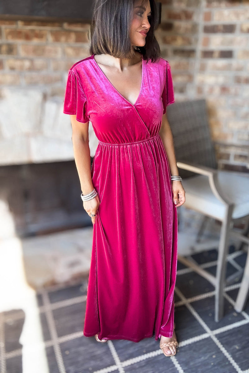 Eesome Velvet Surplice Maxi Dress