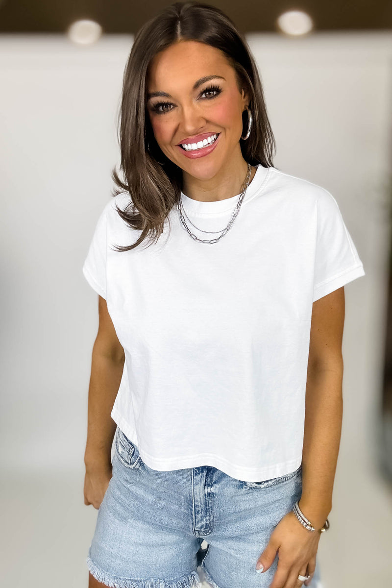 Premium Cotton White Relaxed Crop Tee