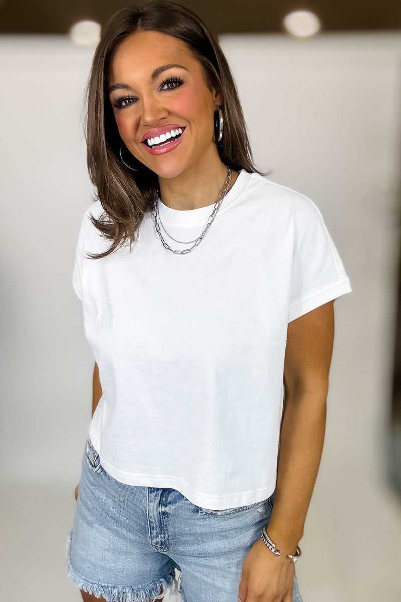 Premium Cotton White Relaxed Crop Tee