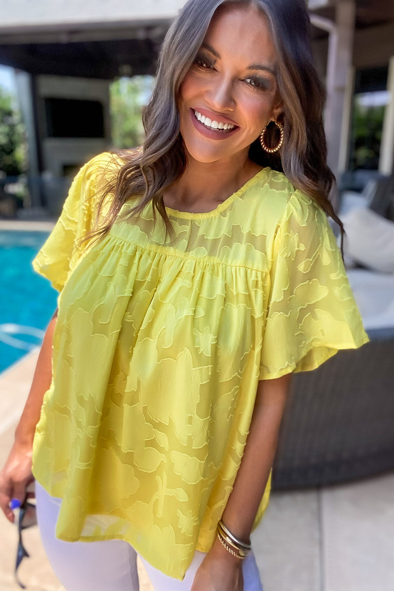 Yellow Textured Short Sleeve Top