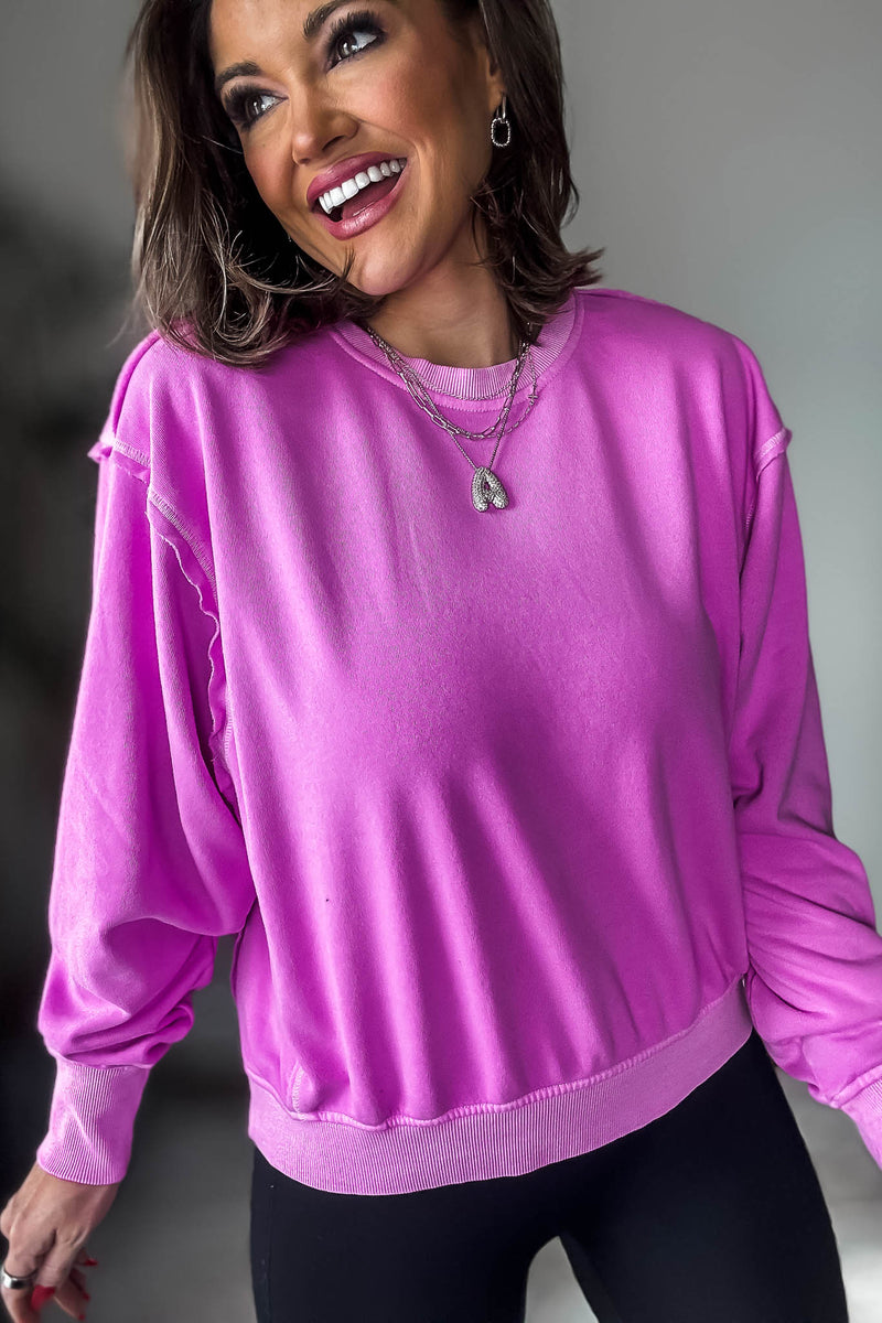 Fleece Bright Mauve Round Neck Pullover Top