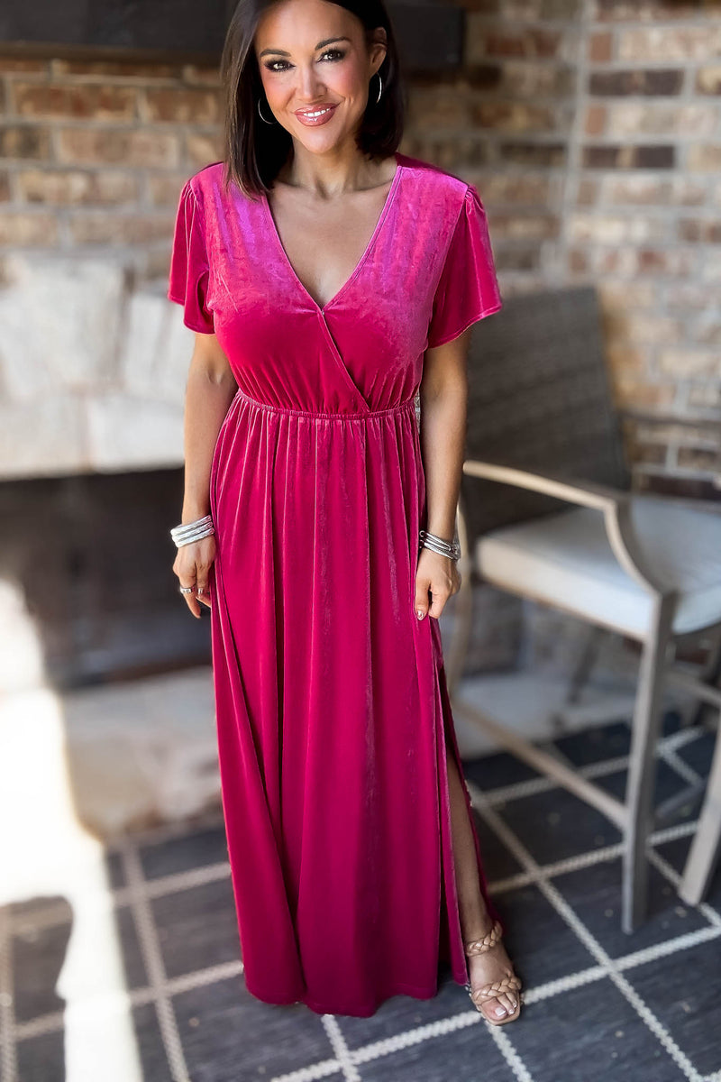 Eesome Velvet Surplice Maxi Dress