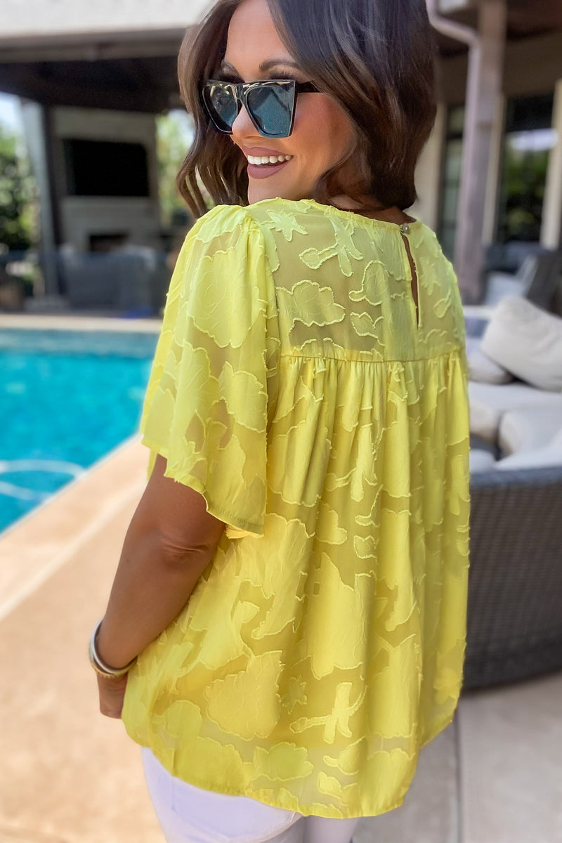 Yellow Textured Short Sleeve Top