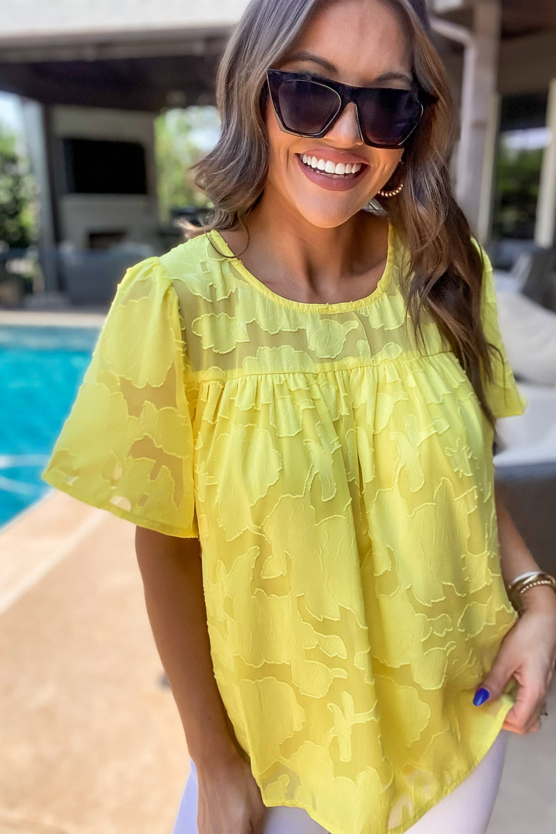 Yellow Textured Short Sleeve Top