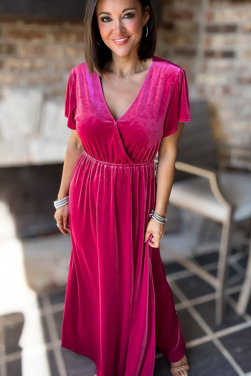 Eesome Velvet Surplice Maxi Dress