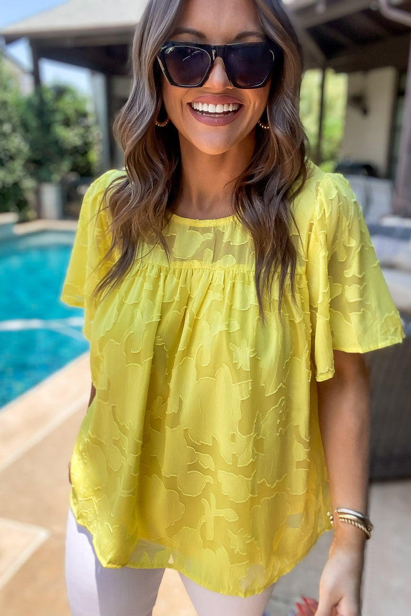 Yellow Textured Short Sleeve Top