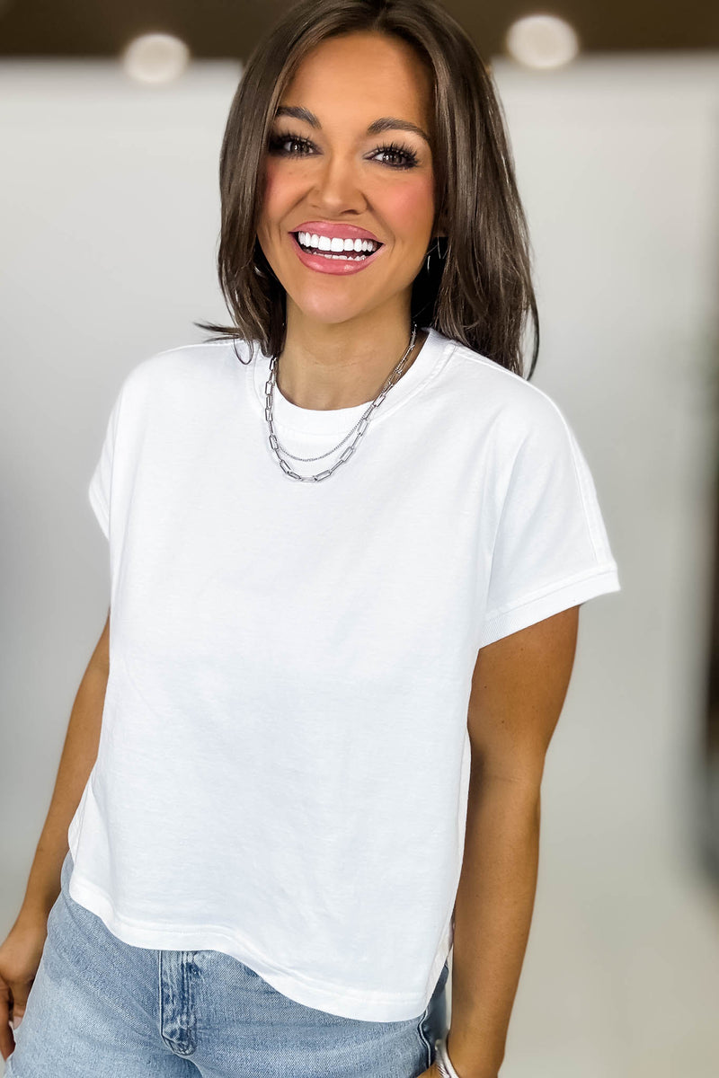 Premium Cotton White Relaxed Crop Tee
