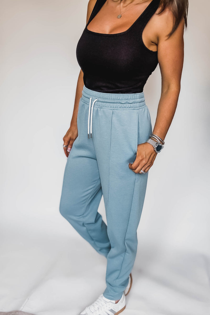 Super Soft Scuba Blue Gray Sweatpants With Pockets