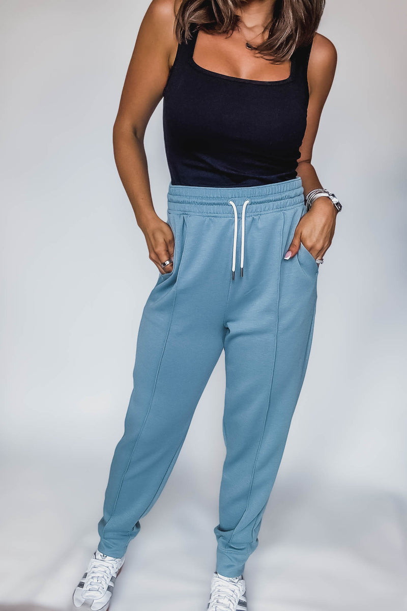Super Soft Scuba Blue Gray Sweatpants With Pockets