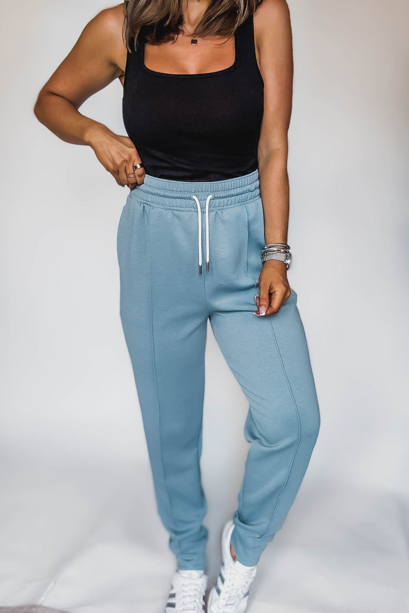 Super Soft Scuba Blue Gray Sweatpants With Pockets