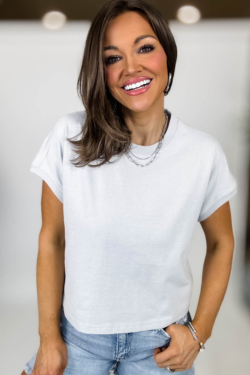 Premium Cotton Heather Gray Relaxed Crop Tee