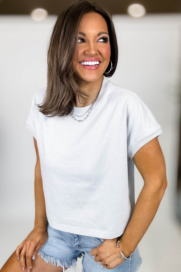 Premium Cotton Heather Gray Relaxed Crop Tee
