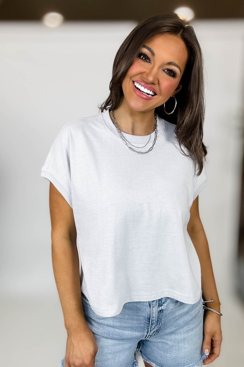 Premium Cotton Heather Gray Relaxed Crop Tee