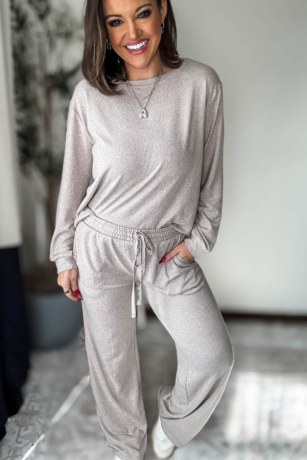 Soft Ash Mocha Melange Hacci Round Neck Long Sleeve Top