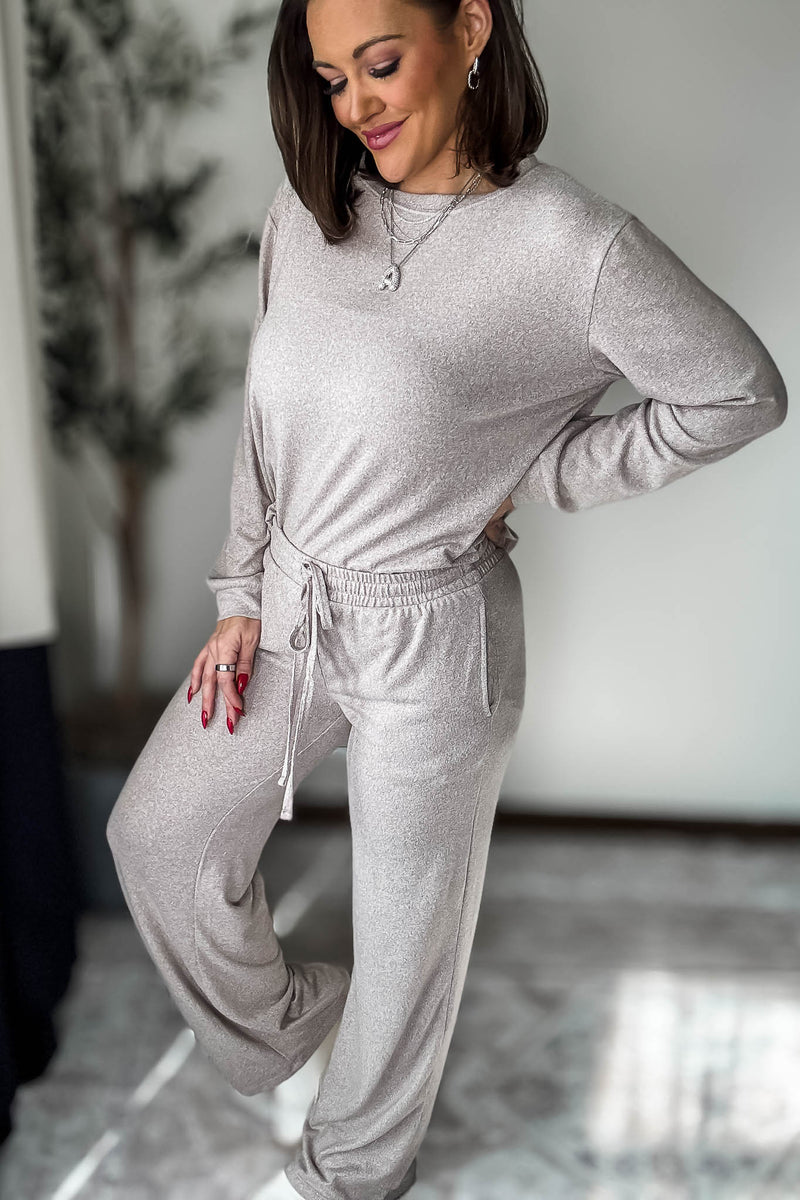 Soft Ash Mocha Melange Hacci Round Neck Long Sleeve Top