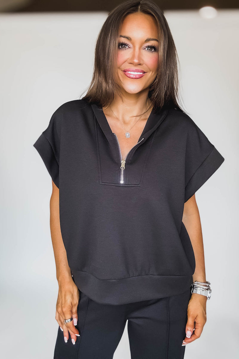 Scuba Black High Neck Half Zip Vest