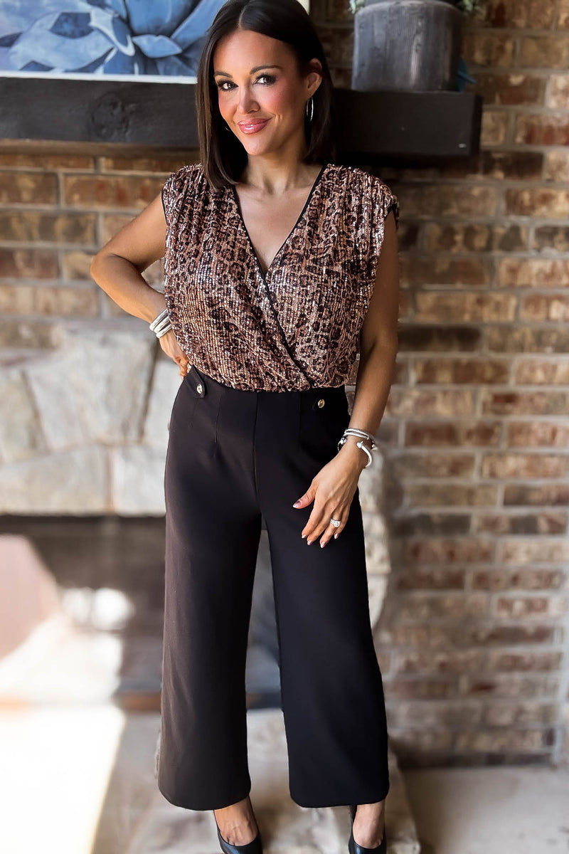 Eesome SEQUIN LEOPARD SURPLICE BODYSUIT