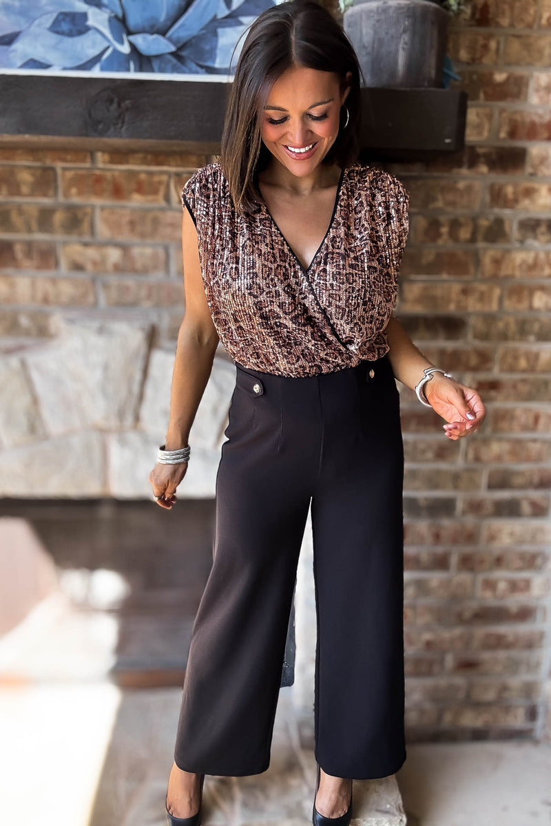 Eesome SEQUIN LEOPARD SURPLICE BODYSUIT