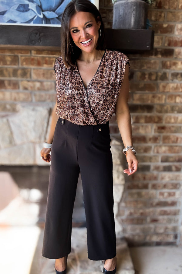 Black Jersey Darted Tab Trim Wide Leg Trousers