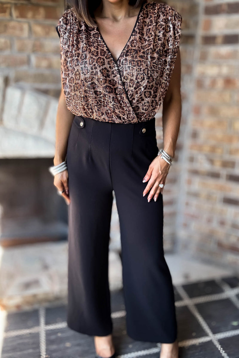 Black Jersey Darted Tab Trim Wide Leg Trousers