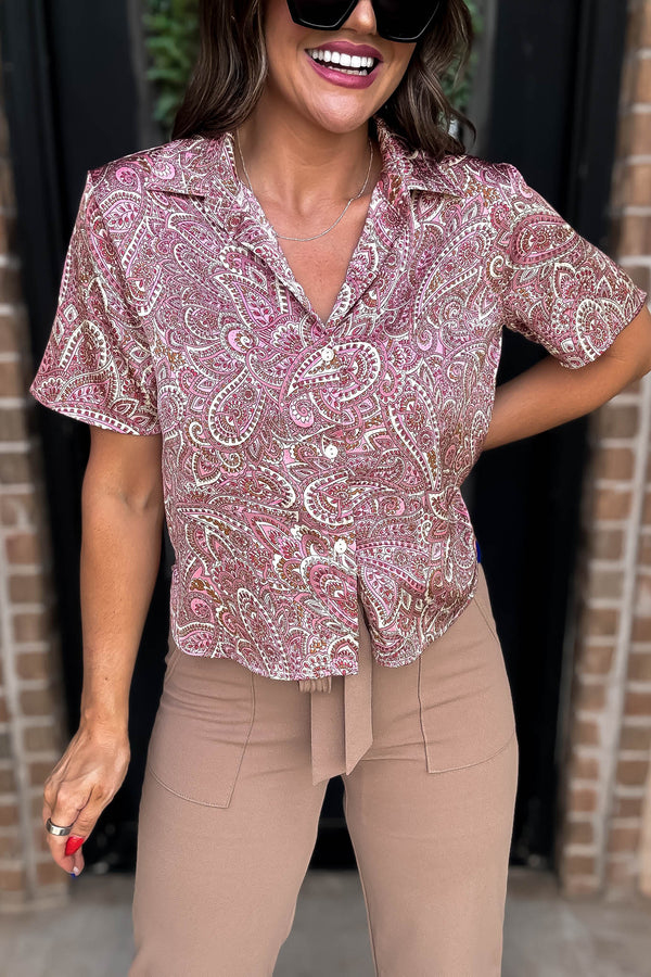 Satin Pink Paisley Print Top
