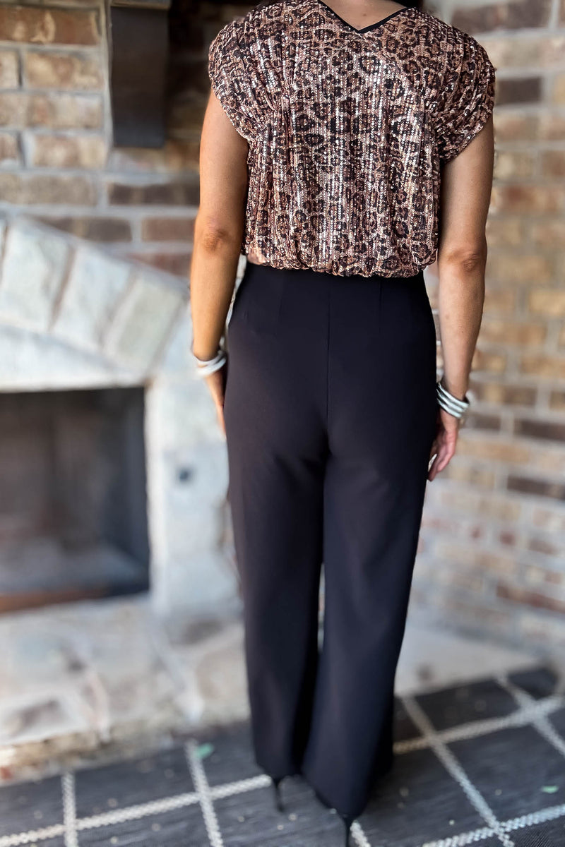 Black Jersey Darted Tab Trim Wide Leg Trousers