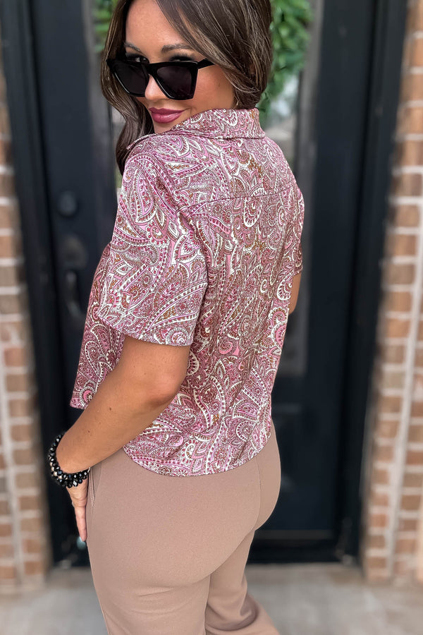 Satin Pink Paisley Print Top