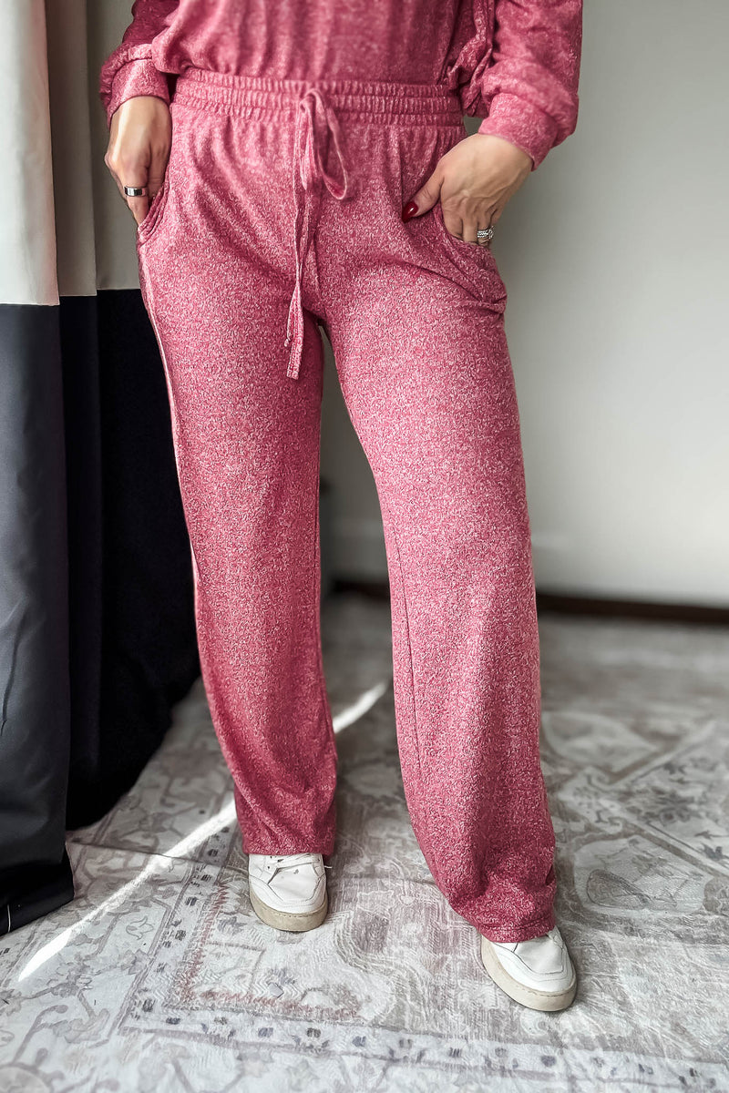 Drawstring Dark Red Wide Pants