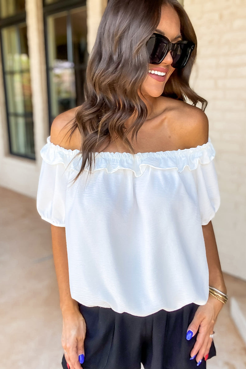 Solid Ruffle On/Off Shoulder Bubble Top
