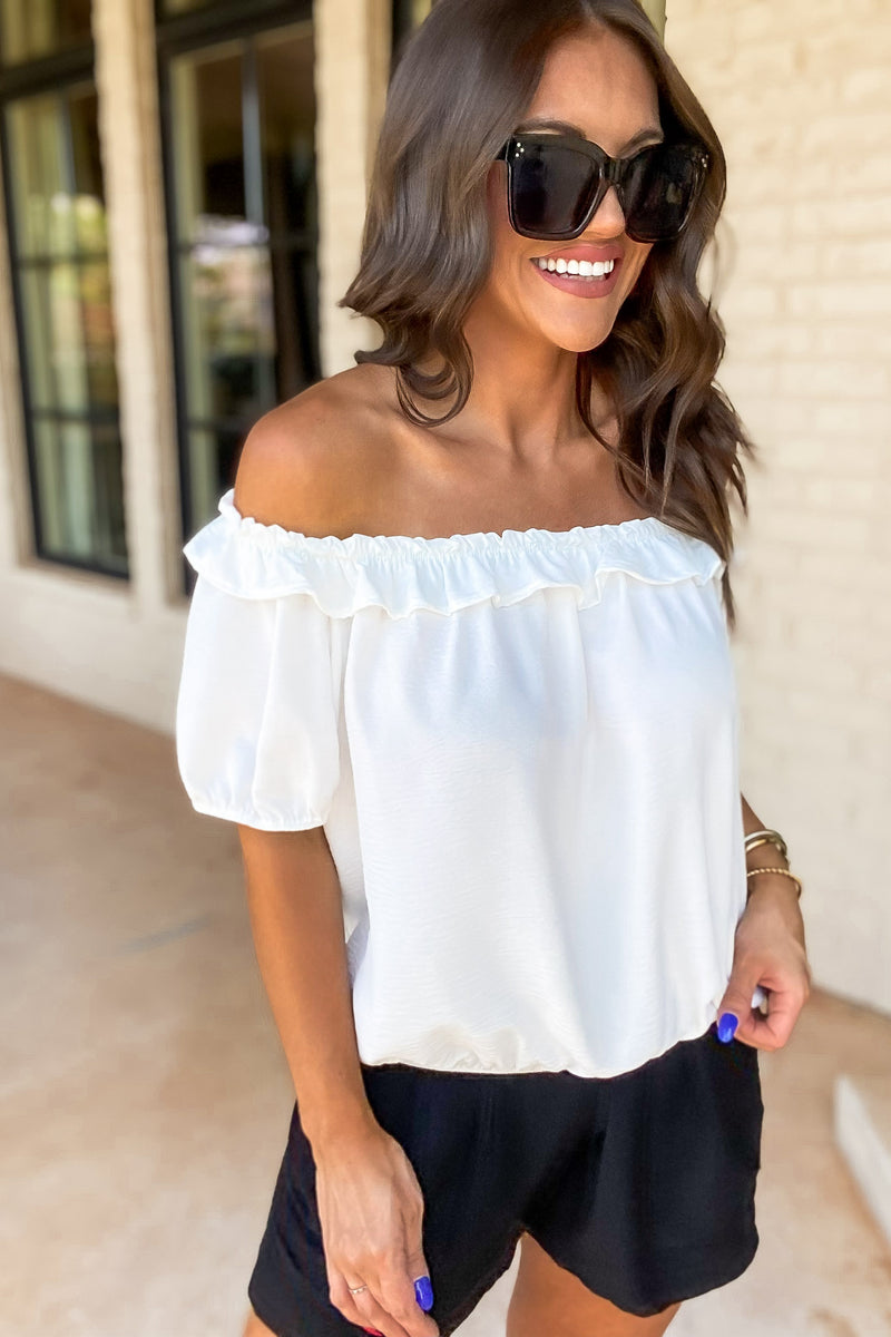Solid Ruffle On/Off Shoulder Bubble Top