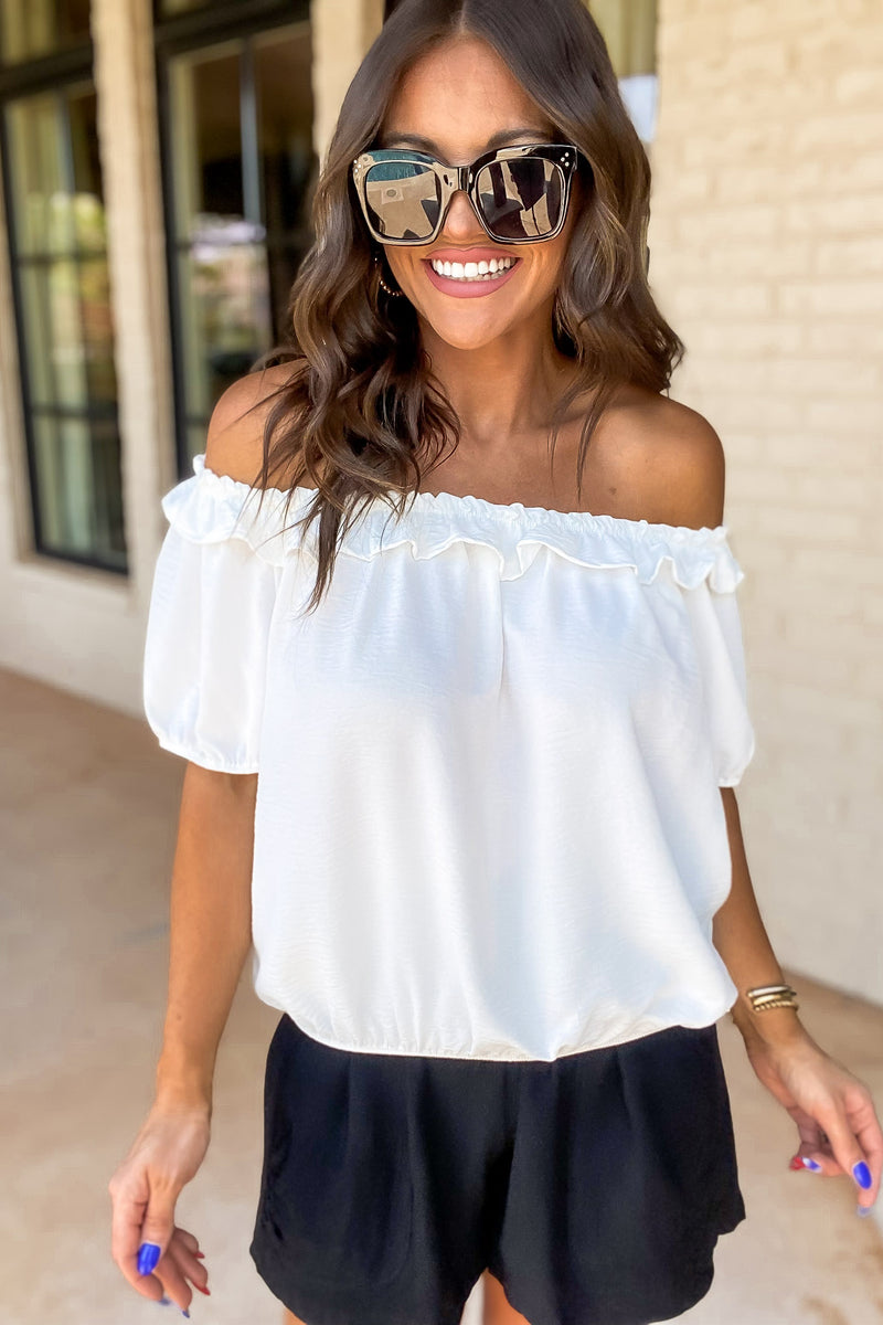 Solid Ruffle On/Off Shoulder Bubble Top